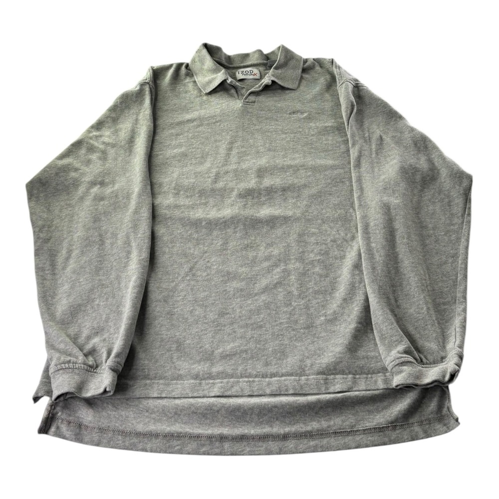 IZOD PerformX Men's Large Gray Long Sleeve Polo Shirt Cotton Casual Golf